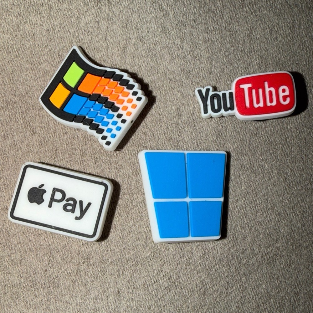 4pc Tech Shoe Charms Windows 95 YouTube Apple Pay Internet Logo Clog Accessories